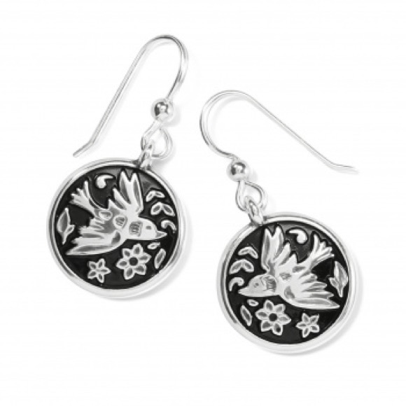 BRIGHTON Moonlight Garden French Wire Earrings • Silver Black Bird Round JA7113 - Picture 7 of 8